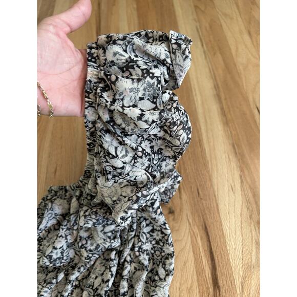 Misa One Shoulder Ruffle Mini Dress Floral Black Ivory Size Medium Josefine - Picture 5 of 10